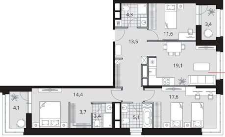 Квартира 96,5 м², 4-комнатная - изображение 1
