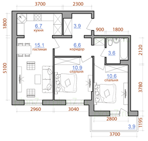 Квартира 62 м², 3-комнатная - изображение 1