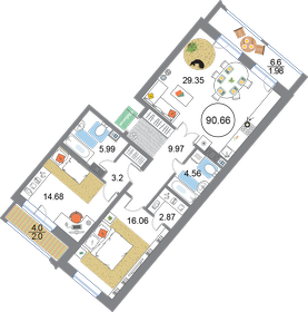 89,9 м², 2-комнатная квартира 25 600 000 ₽ - изображение 13