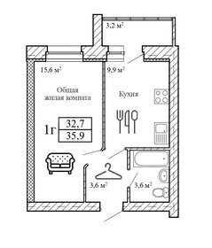 Квартира 35,9 м², 1-комнатная - изображение 1