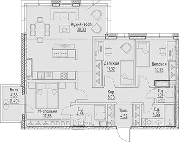 Квартира 90,6 м², 3-комнатная - изображение 1