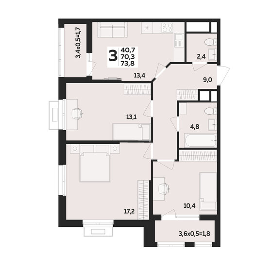73,8 м², 3-комнатная квартира 8 020 400 ₽ - изображение 1