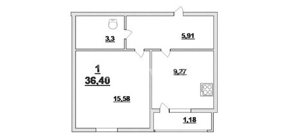 Квартира 36,4 м², 1-комнатная - изображение 1