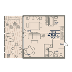 Квартира 64,9 м², 2-комнатные - изображение 1