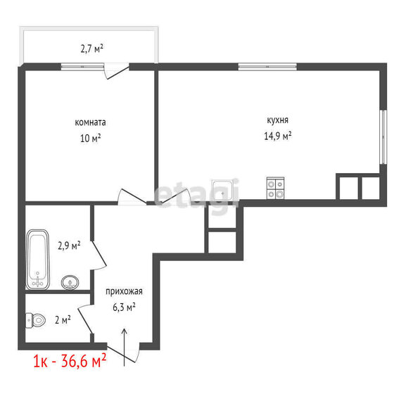 36,6 м², 1-комнатная квартира 4 500 000 ₽ - изображение 1