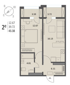 Квартира 43,4 м², 1-комнатная - изображение 1