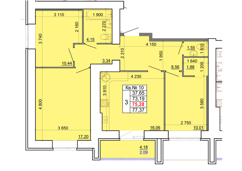 75,3 м², 3-комнатная квартира 9 334 720 ₽ - изображение 1