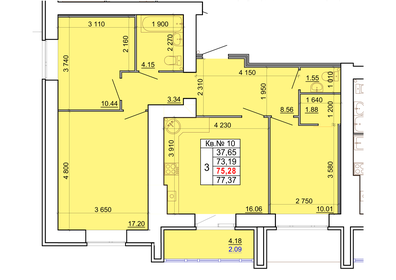 Квартира 75,3 м², 3-комнатная - изображение 1