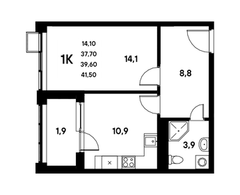 Квартира 41,6 м², 1-комнатная - изображение 1