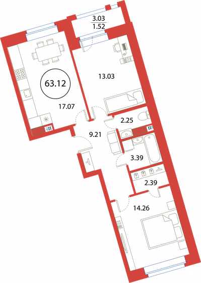 63,1 м², 2-комнатная квартира 15 696 051 ₽ - изображение 1
