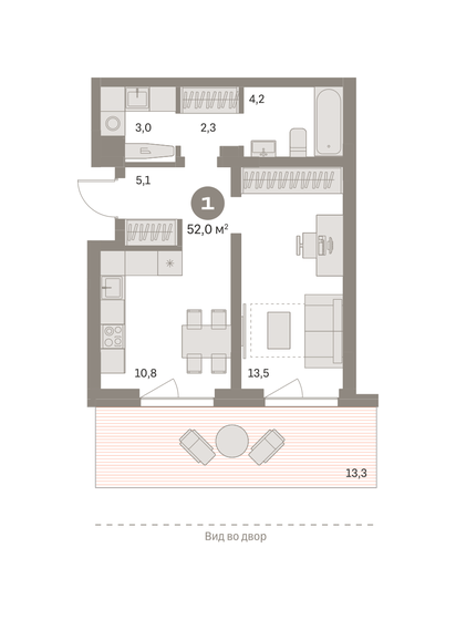 52 м², 1-комнатная квартира 9 730 000 ₽ - изображение 1