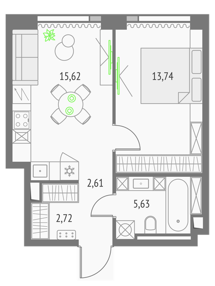 40,3 м², 1-комнатная квартира 19 170 328 ₽ - изображение 15