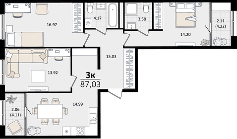 128 м², 3-комнатная квартира 21 000 000 ₽ - изображение 81