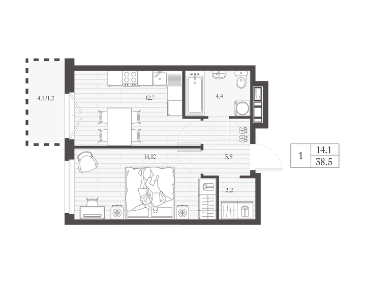 38,5 м², 1-комнатная квартира 6 000 417 ₽ - изображение 1