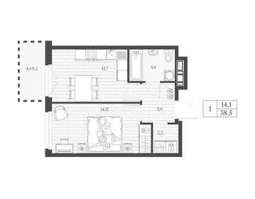 Квартира 38,5 м², 1-комнатная - изображение 1