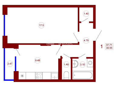 Квартира 39 м², 1-комнатная - изображение 1