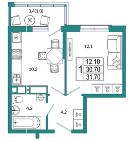 Квартира 32 м², 1-комнатная - изображение 1