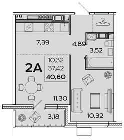 Квартира 40,6 м², 2-комнатная - изображение 1