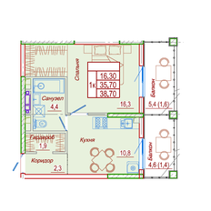 Квартира 38,7 м², 1-комнатная - изображение 2