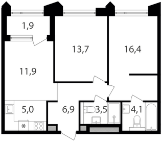 Квартира 63,4 м², 3-комнатная - изображение 1