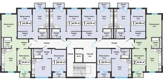 61,6 м², 2-комнатная квартира 6 284 220 ₽ - изображение 51