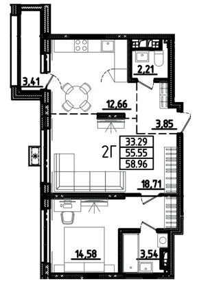 59 м², 2-комнатная квартира 5 095 250 ₽ - изображение 1