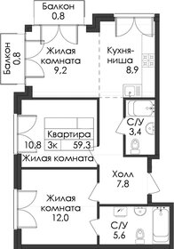 Квартира 59,3 м², 2-комнатная - изображение 1