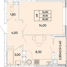 32,9 м², 1-комнатная квартира 4 484 270 ₽ - изображение 76