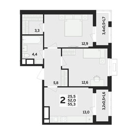 Квартира 55,3 м², 2-комнатная - изображение 1