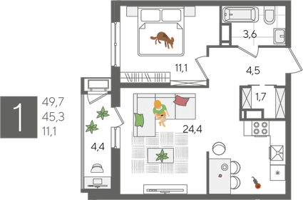 50 м², 1-комнатная квартира 12 255 000 ₽ - изображение 15