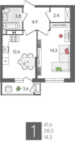 Квартира 41,6 м², 1-комнатная - изображение 2