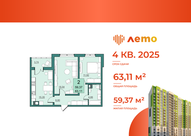 54 м², 2-комнатная квартира 5 500 000 ₽ - изображение 44