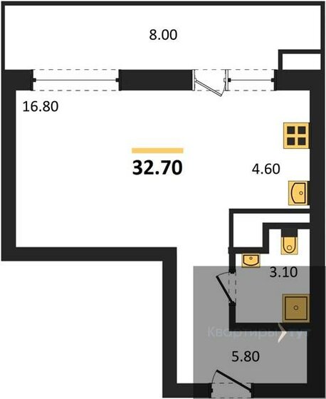 32,7 м², квартира-студия 4 061 011 ₽ - изображение 1