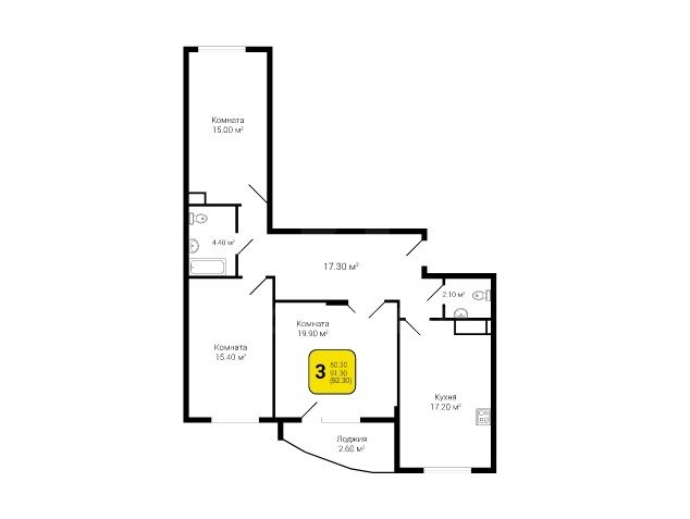 92,3 м², 4-комнатная квартира 8 045 000 ₽ - изображение 1