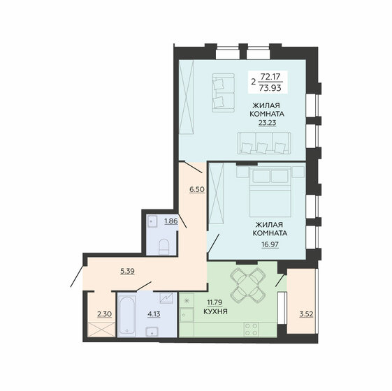 73,9 м², 2-комнатная квартира 8 945 530 ₽ - изображение 9