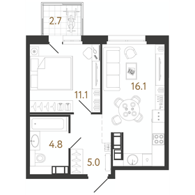 Квартира 37 м², 1-комнатная - изображение 1