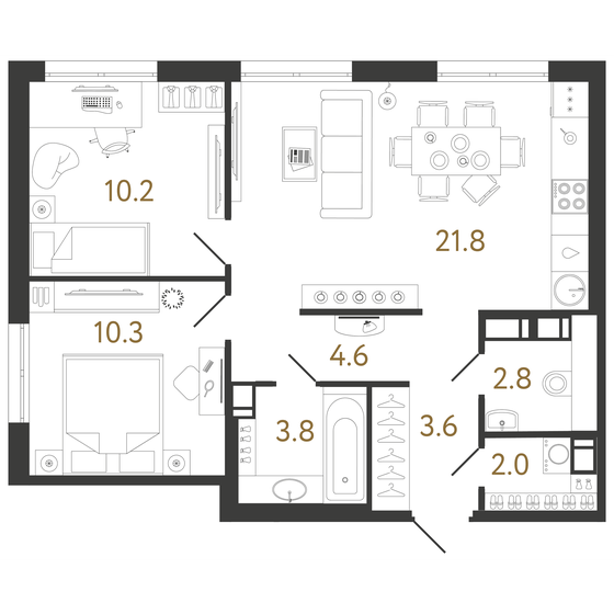 59,1 м², 2-комнатная квартира 16 220 556 ₽ - изображение 1