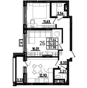 Квартира 58 м², 2-комнатная - изображение 1