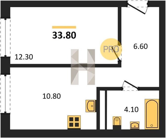 33,8 м², 1-комнатная квартира 3 650 400 ₽ - изображение 1