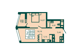 Квартира 48,4 м², 1-комнатная - изображение 1