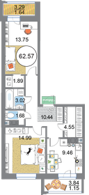 65,1 м², 2-комнатная квартира 14 643 000 ₽ - изображение 12