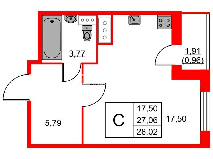 27,1 м², квартира-студия 4 100 000 ₽ - изображение 1