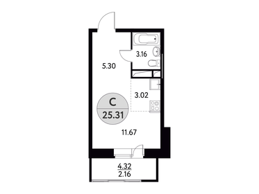 Квартира 25,3 м², студия - изображение 1