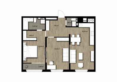 Квартира 69,6 м², 2-комнатная - изображение 1