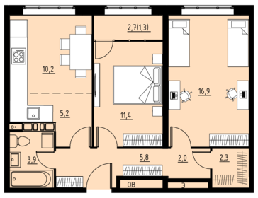 54,8 м², 3-комнатная квартира 6 617 100 ₽ - изображение 12