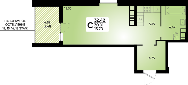 Квартира 32,4 м², 1-комнатная - изображение 1