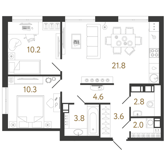 59,1 м², 2-комнатная квартира 16 220 556 ₽ - изображение 1