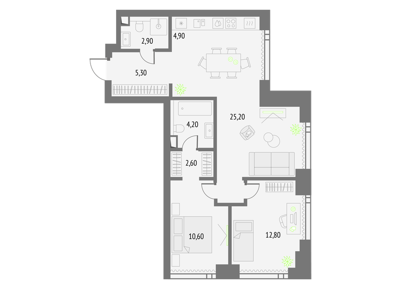 68,5 м², 2-комнатная квартира 27 607 576 ₽ - изображение 1