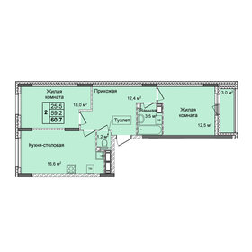 Квартира 60,7 м², 2-комнатная - изображение 1