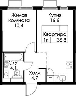 35,8 м², 1-комнатная квартира 11 550 000 ₽ - изображение 1